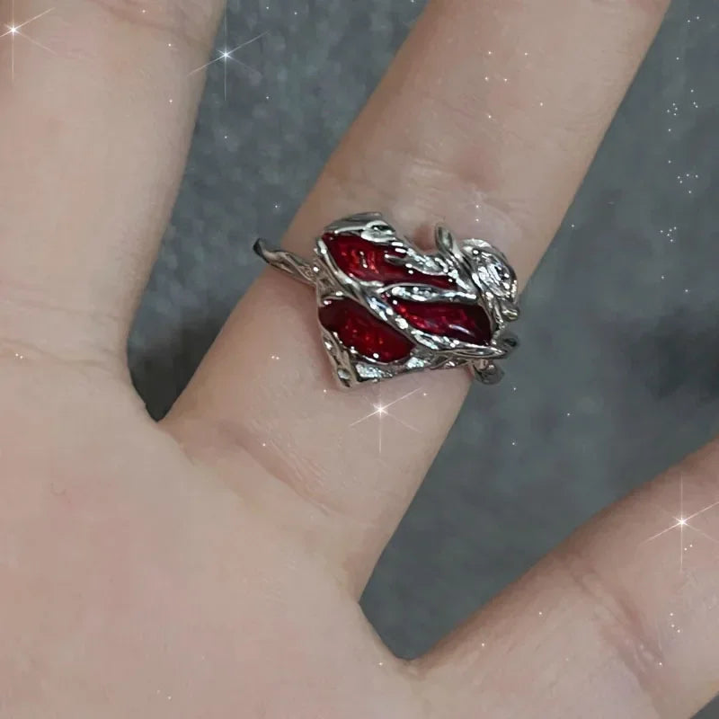 Y2K Crystal Red Rings