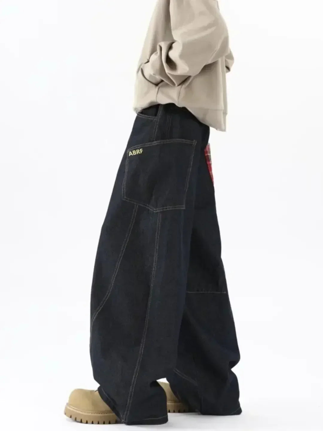 Bandana-Patchwork-Plaid-Jeans mit weitem Bein
