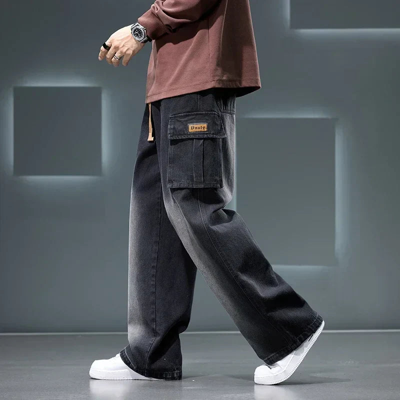 Straight Leg Solid Color Cargo Jeans