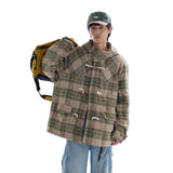 Retro Karierte Woll-Steppjacke mit Kapuze