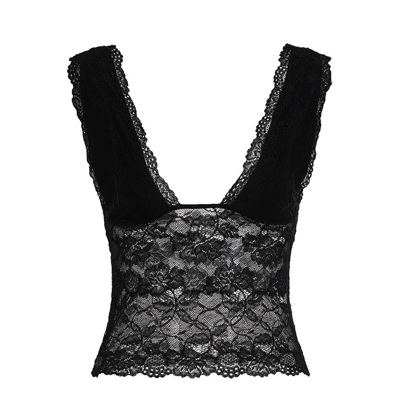 Y2K Lace Plunge Top