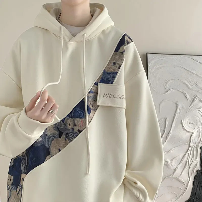 Embroidered Bear Pattern Oversized Hoodie