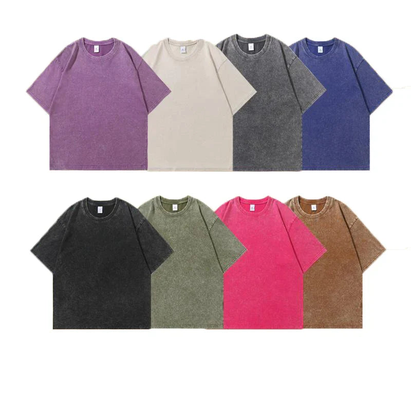 Retro Washed Vintage Solid Color T-Shirt