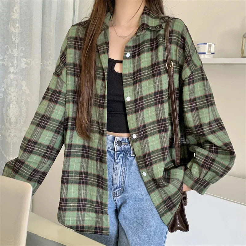 Oversized-Tartan-Jacken-T-Shirt mit Kragen