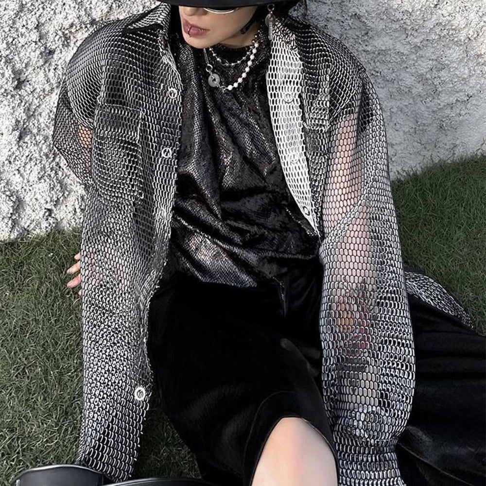 Vintage Oversized Mesh Casual Shirt