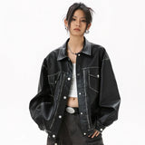 Cyberpunk Black Leather Women's Jacket
