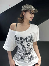 Vintage Y2k Oversized White Butterfly Print T-Shirt