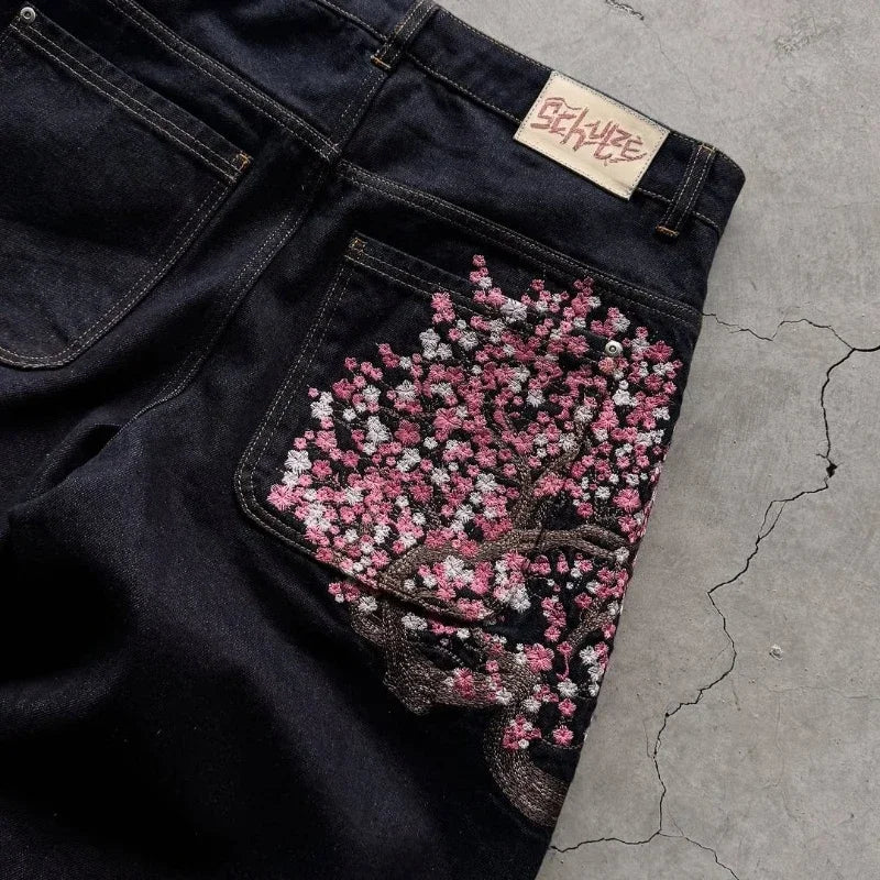 Y2K Blossom Embroidery Straight Leg Jeans