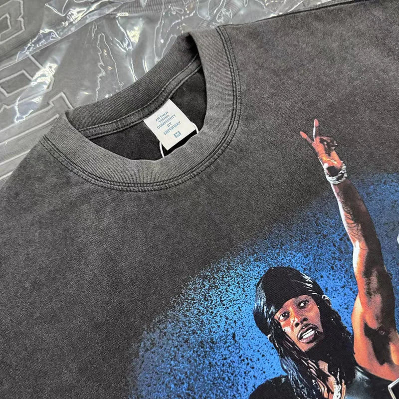 Vintage Washed Black Rock Singer Print T-Shirt