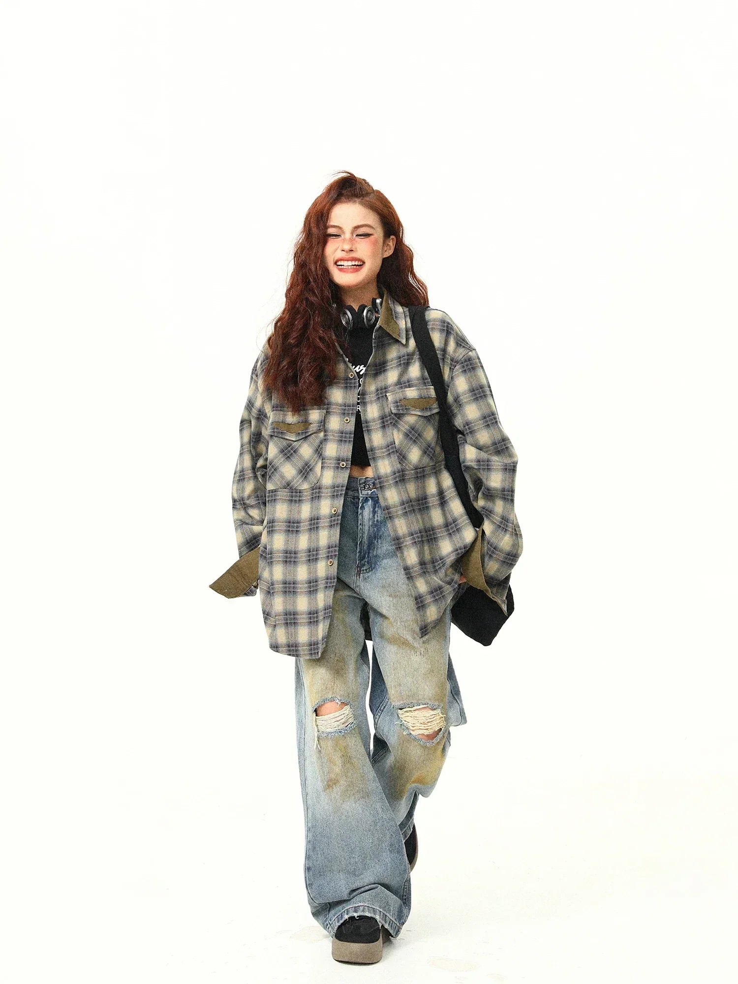 Casual Contrasting Color Plaid Shirt