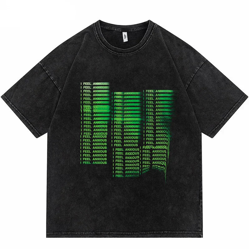 Washed Illusion Letter Printed Cotton T-Shirt