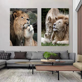 Black White Animals Baby Lion Family Poster