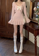 Coquette French Pink Bow Mini Dress