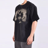 Vintage Porträtmuster Bedrucktes Schwarzes T-Shirt