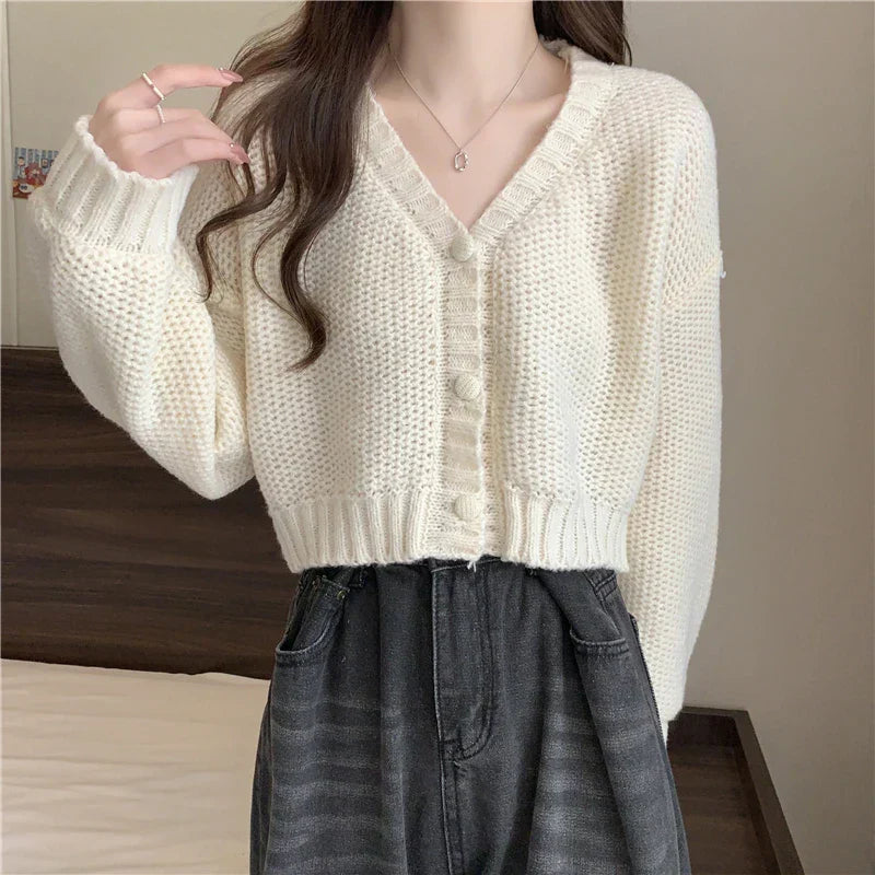 Soft Girl Solid Color Knitted Cardigan