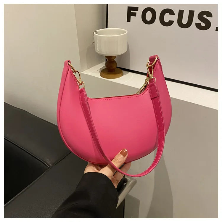 Crescent Moon Chic Leather Handbag