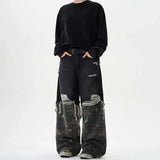Y2K Camouflage Stitched Ripped Jeans