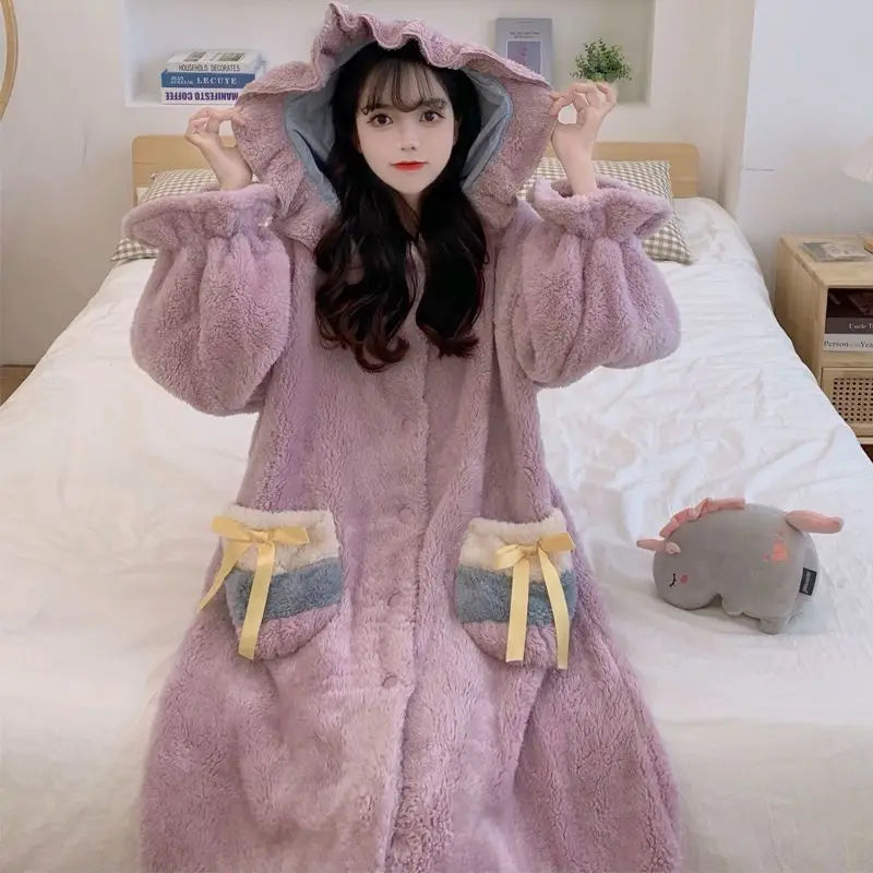 Ruffles Robe Sleepwear Hooded Pyjama