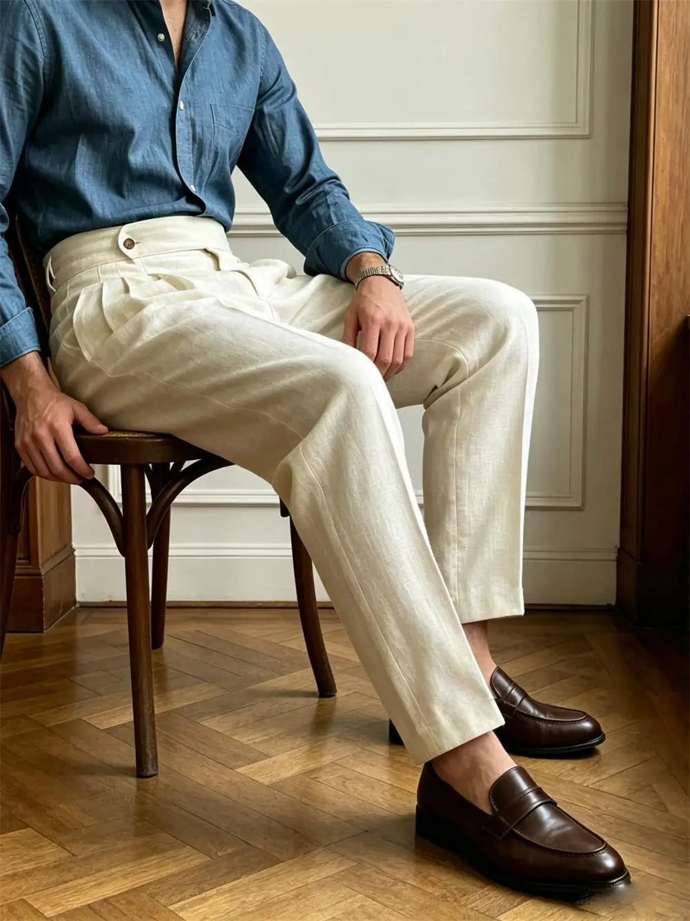 Classic Italian Naples Style Linen Men Pants