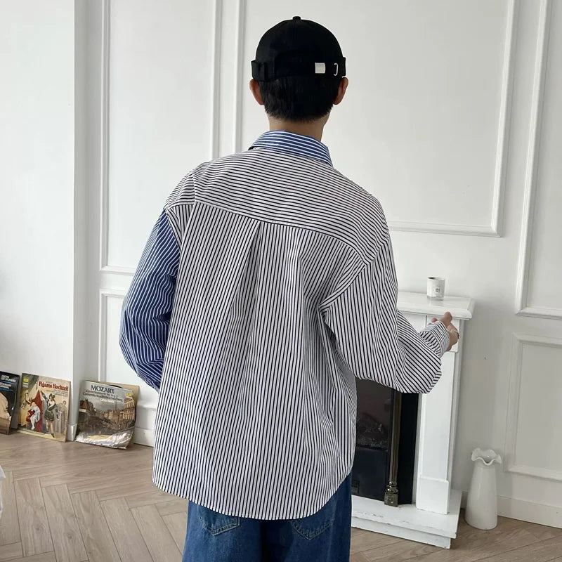 Loose Stripe Splice Long Sleeve Shirt