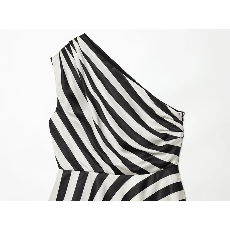Striped One Shoulder Sleeveless Blouse