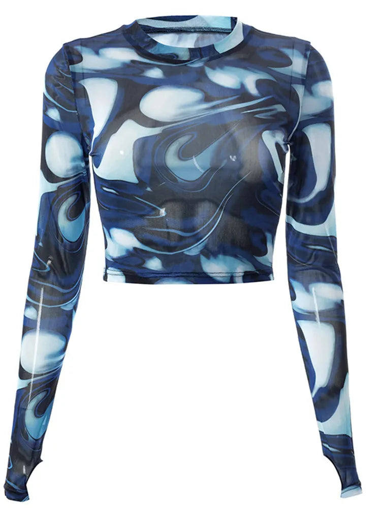 Cyperpunk Sheer Mesh Round Crop Top