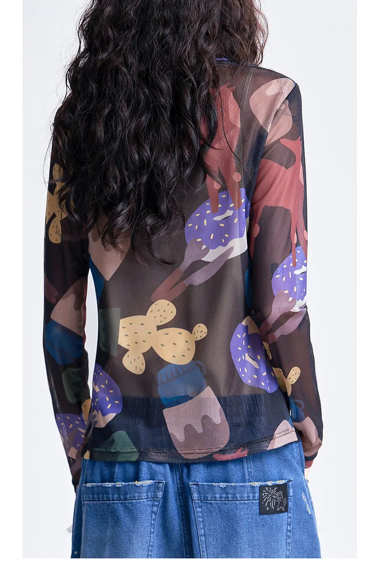 Indie Aesthetic Mesh Long Sleeve Top