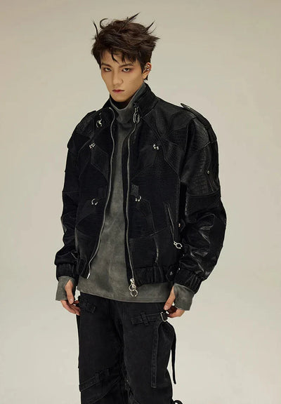 Acubi Crocodile Print Leather Jacket