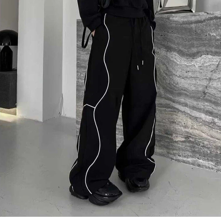 Acubi Black Striped Wide-Leg Pants