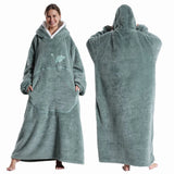 Extra Long Wearable Flannel Hooded Blanket