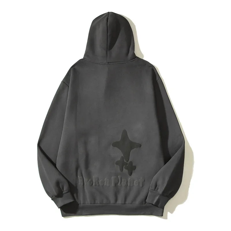 Sudadera gótica con capucha y calavera de llamas espumosas