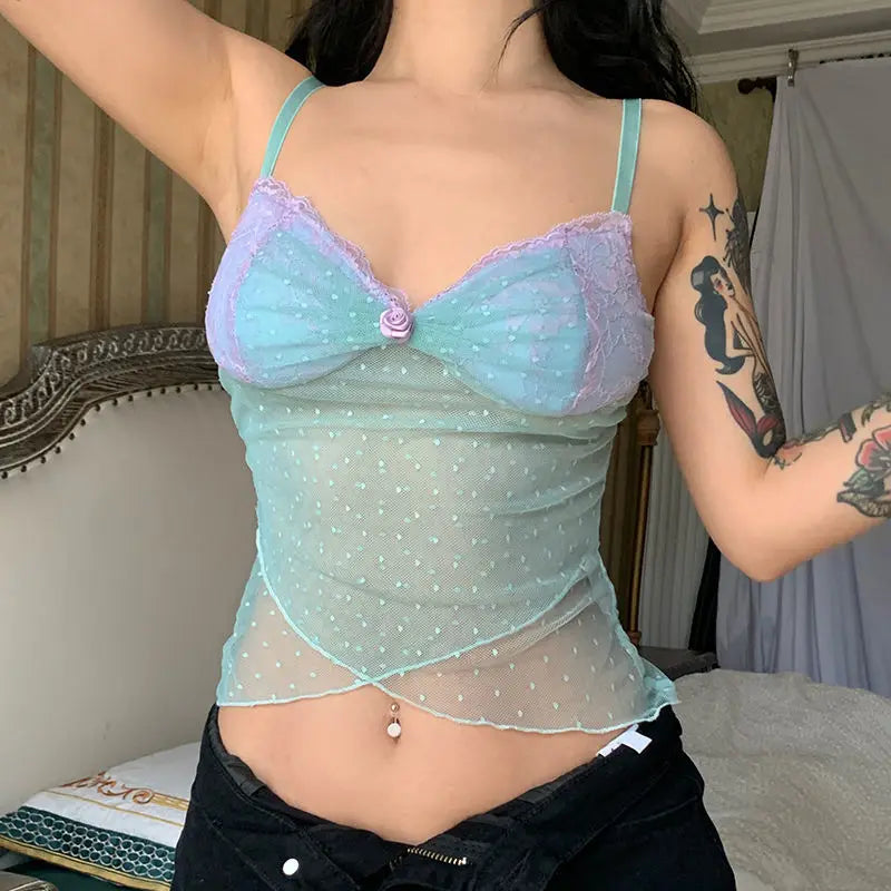 Sexy Mermaid Polka Dot Sheer Crop Top