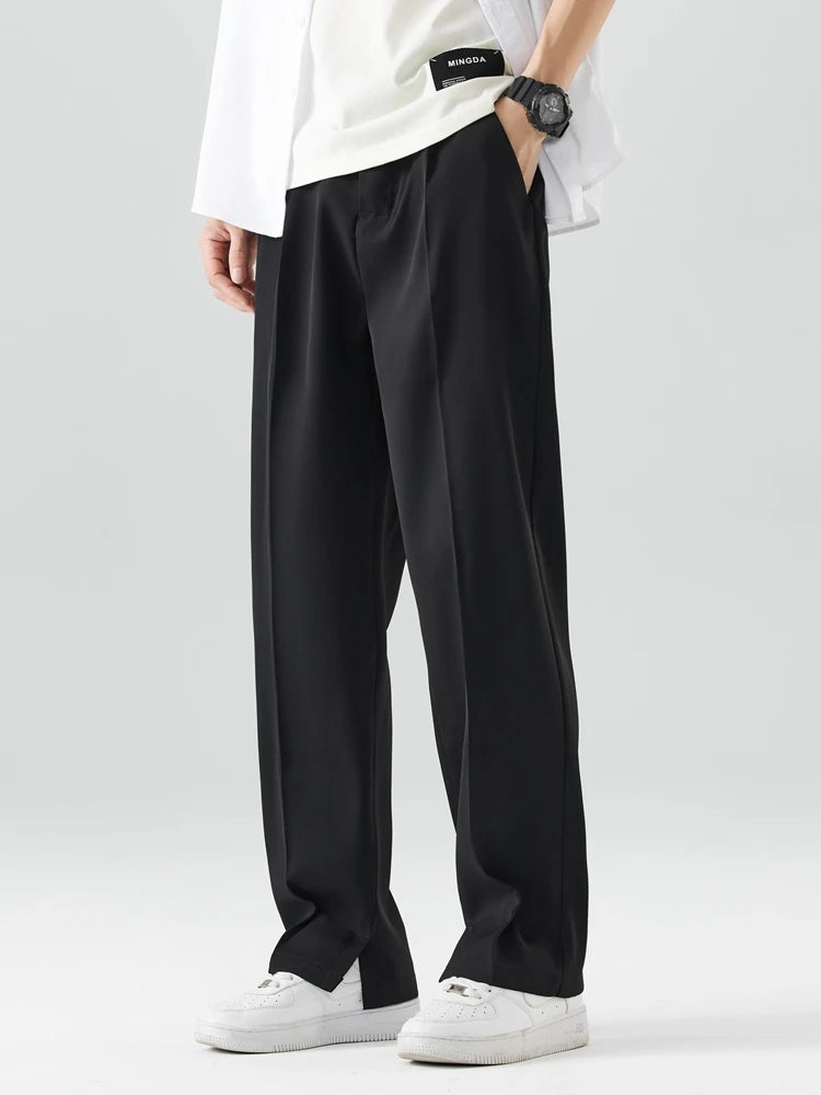 Semi-Wide Banded Waist Straight Loose Pants