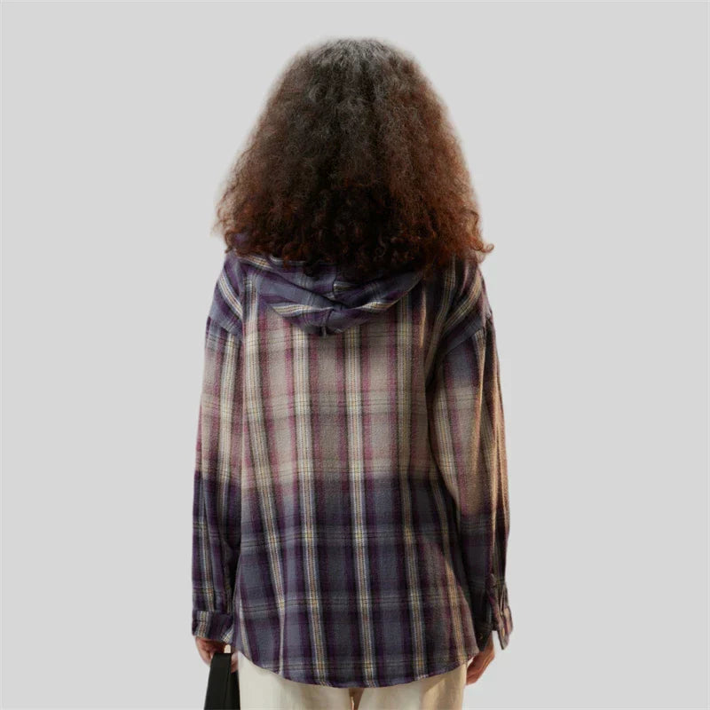 Women's Plaid Hooded Shirt