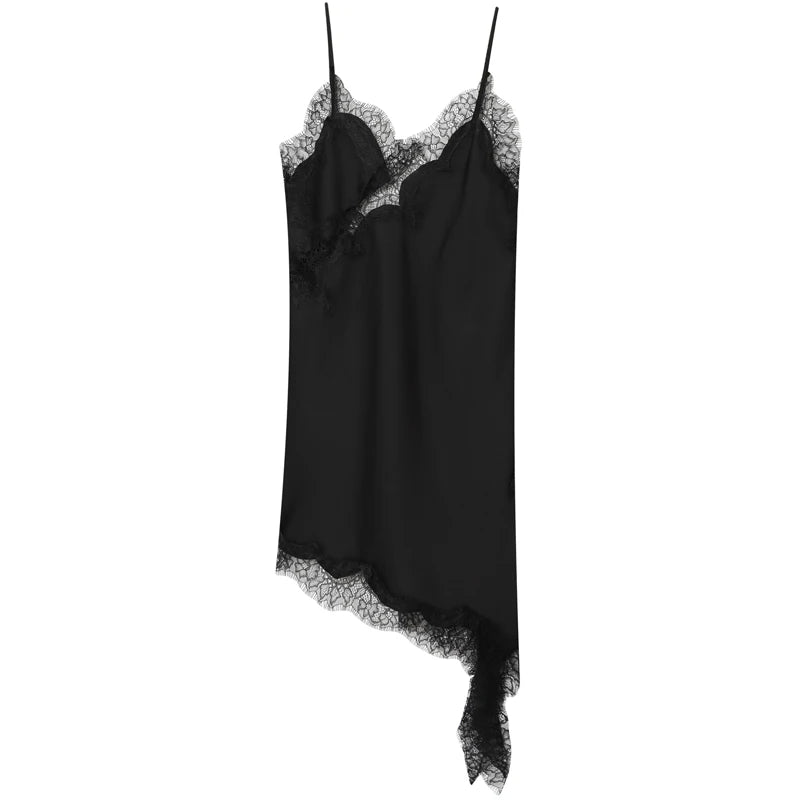 Asymmetric Lace Slip Mini Dress
