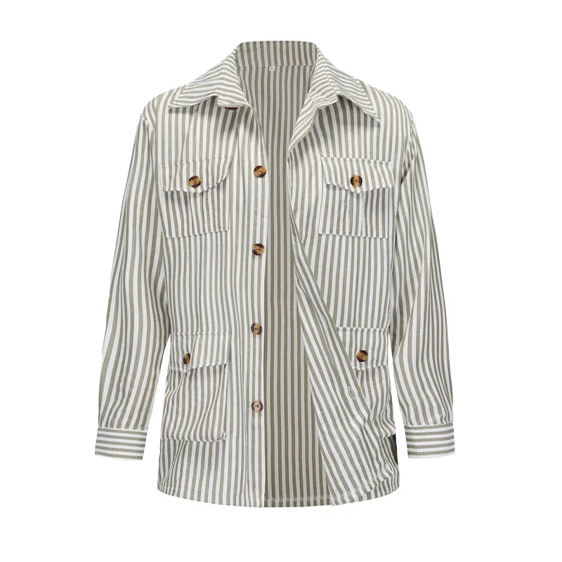 Luxury Long Sleeve Striped Pocket Shirt
