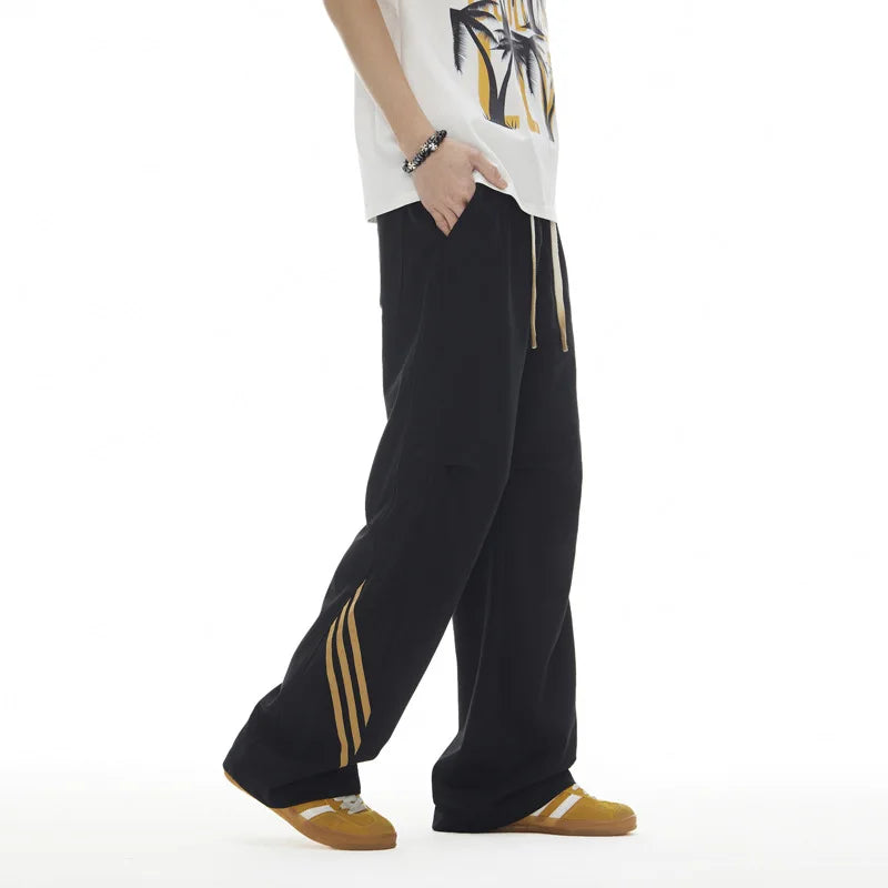 Elastic Drawstring Loose Straight Leg Pants