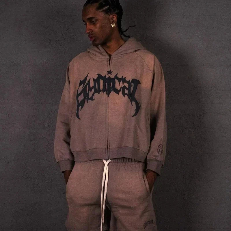 Y2K Letter Print Zip Vintage Hoodie