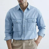 Casual Moisture-Wicking Long-Sleeve Denim Shirt