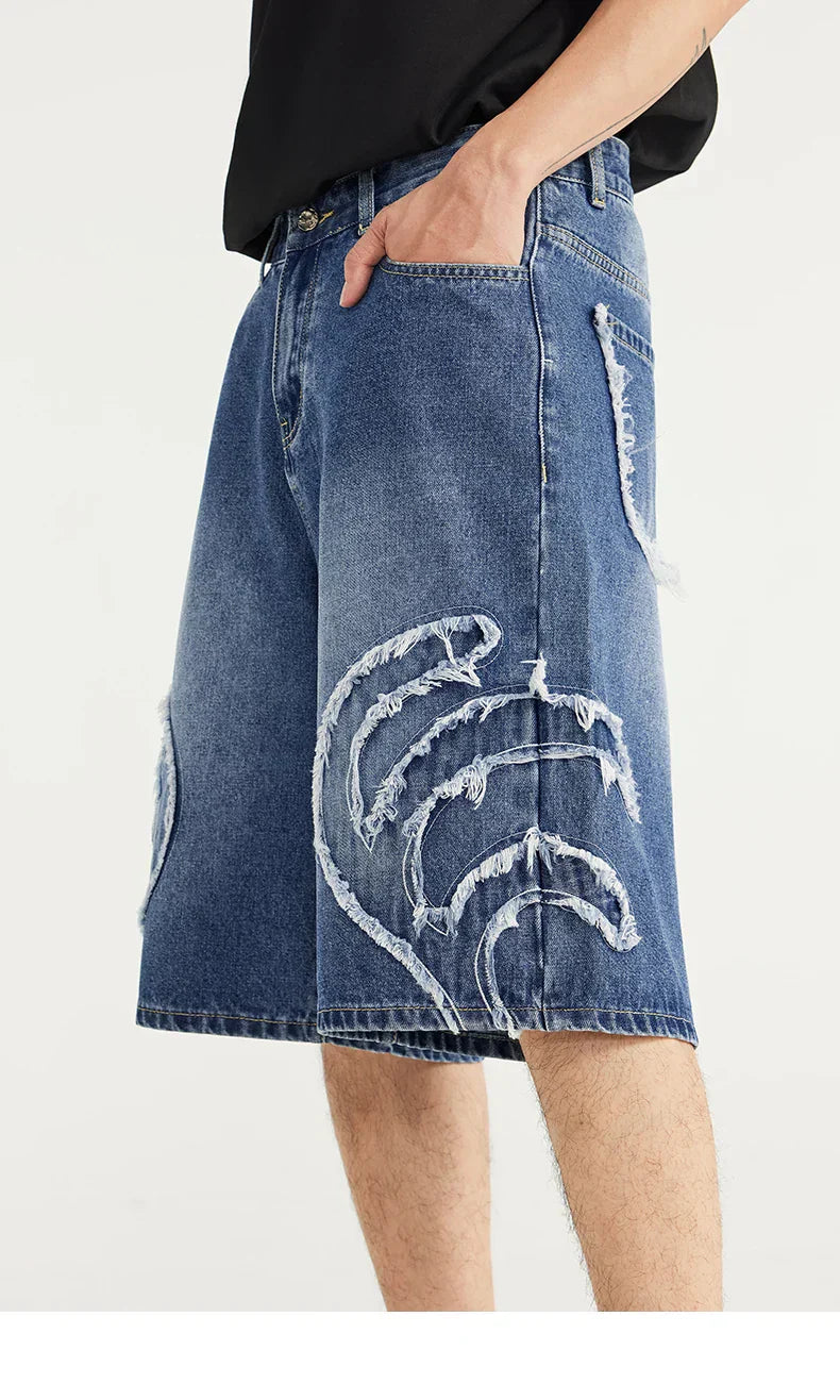 Vintage Patchwork Distressed Denim Cropped Jeans