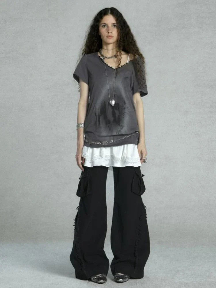 Vintage Lace Patchwork Grunge Punk T-Shirt