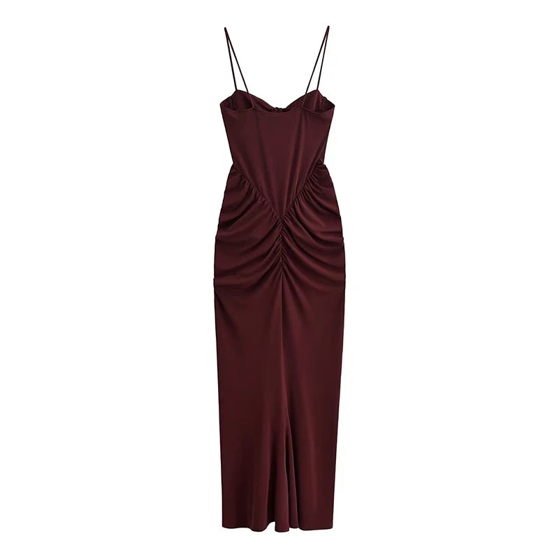 Women's Burgundy Spaghetti Strap Maxi Dresses
