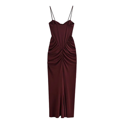 Vestidos maxi burdeos de tirantes finos para mujer