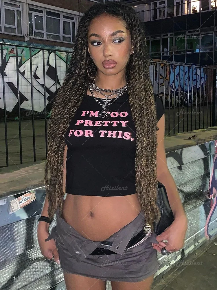 Black Y2k Letter Print Baby Crop Top