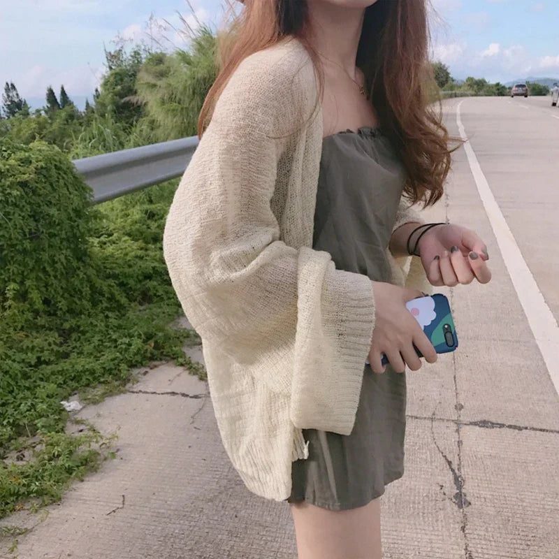 Sheer Open Front Knitted Cardigan