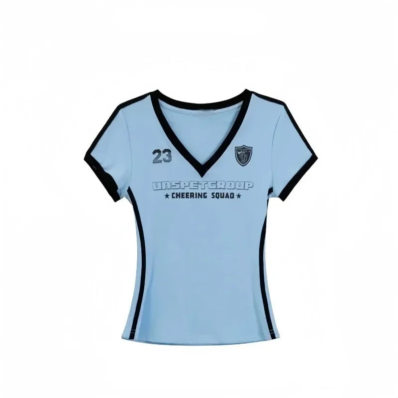 Y2K V Neck Jersey Top