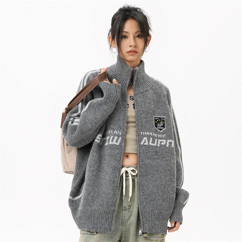 Luxury Oversized Knitted Zip-Up Sweatshirt