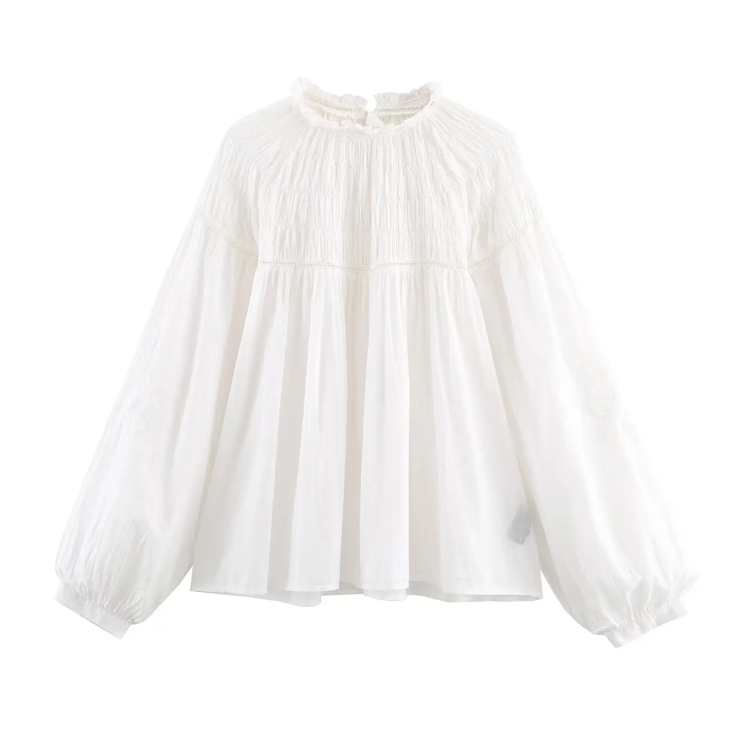 Romantic Honeycomb Smocked White Blouse