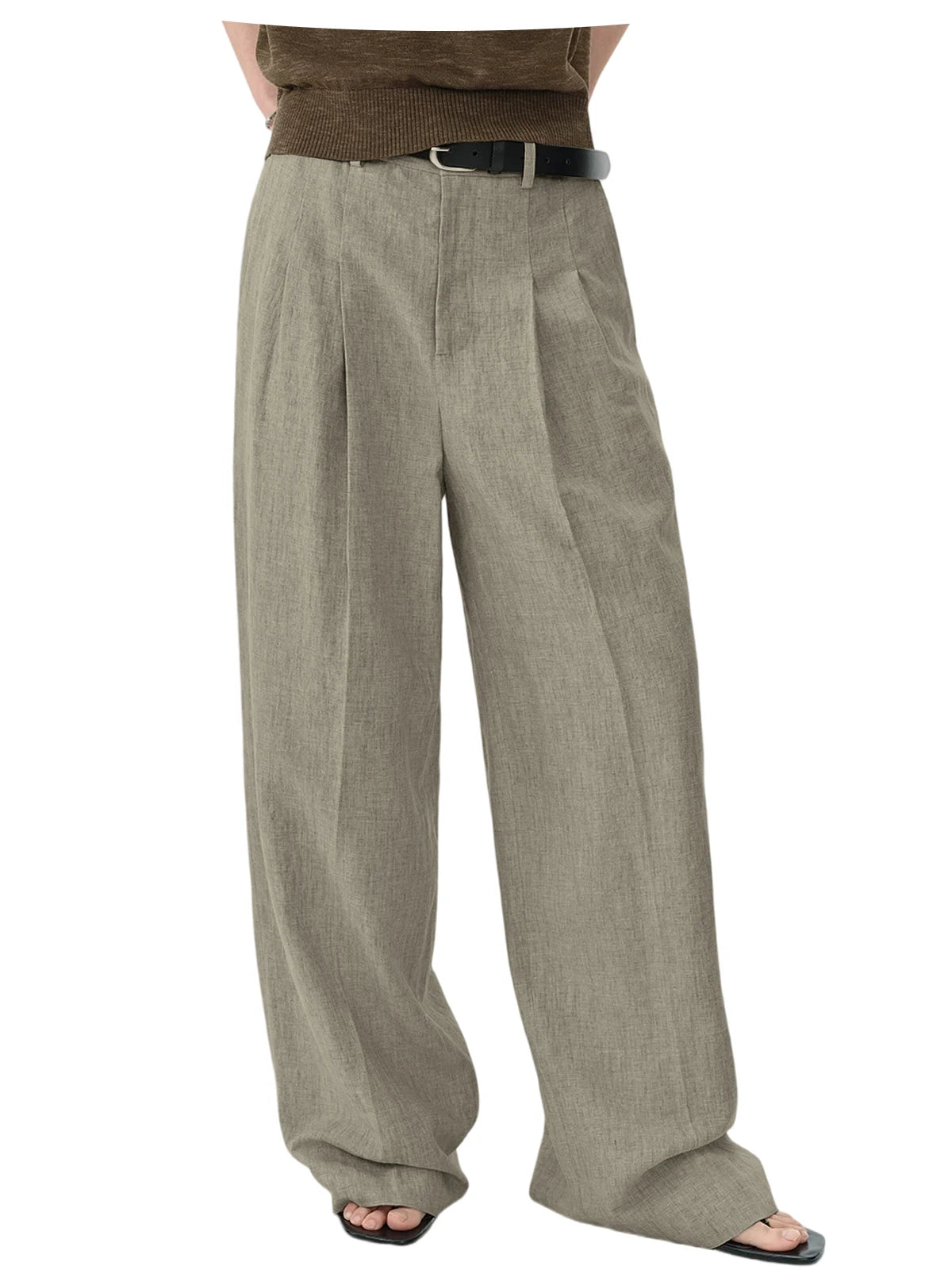 High Waist Pleated Linen Wide Leg Pants