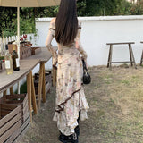 Butterfly Printed Slim Fit Vintage Maxi Dress